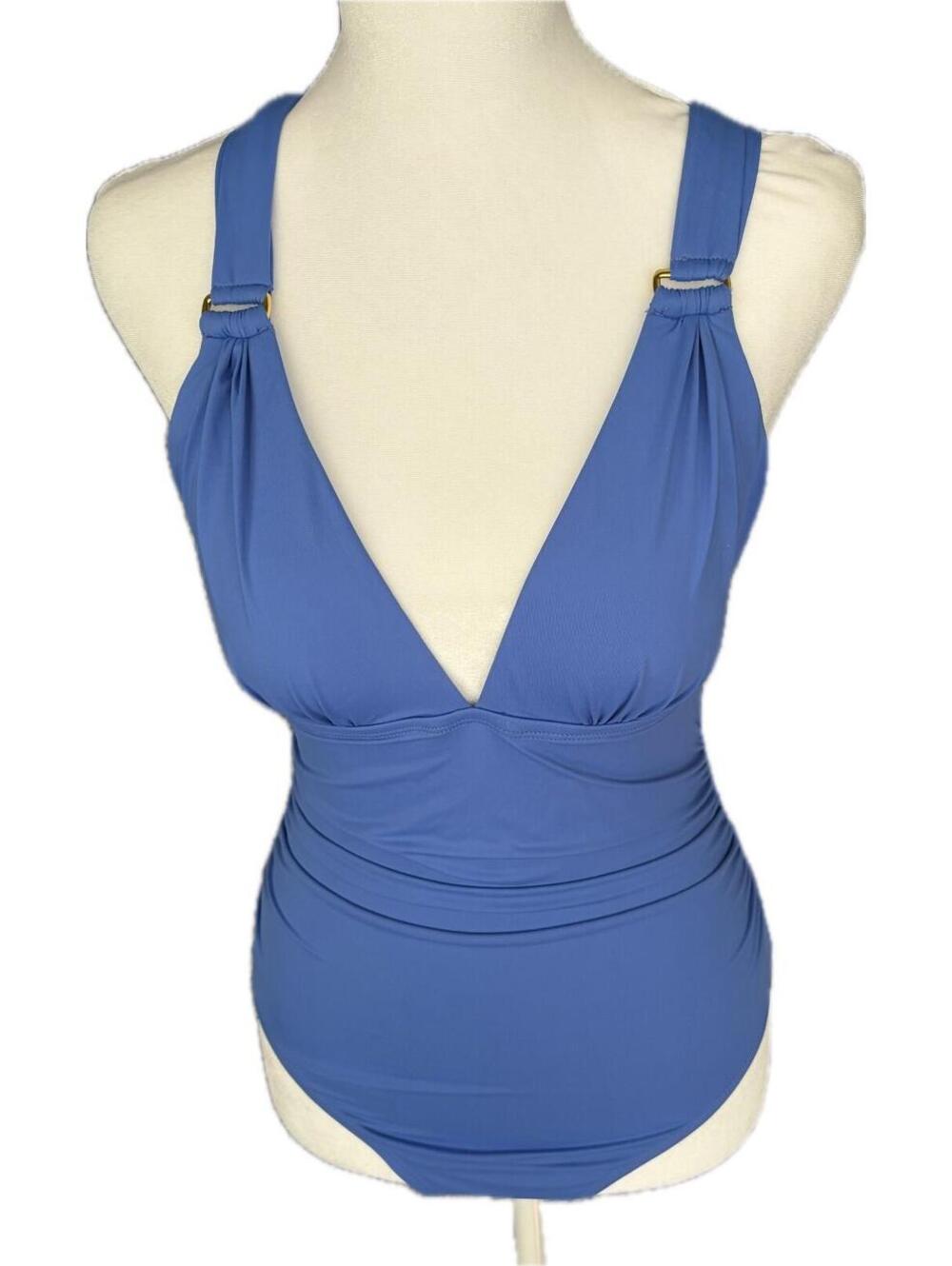 Tommy Bahama Novelty Pearl V-Neck One Piece Swimsuit Paradiso Blue Size 8 NWT
